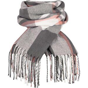 Women's Gray Beige Lattice Scarf Fashion Long Plaid Shawls Wraps Big Grid Winter